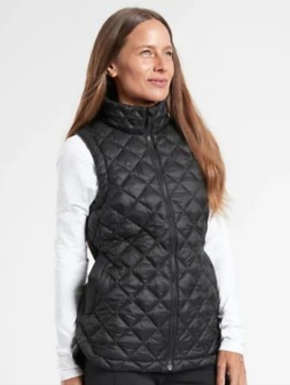 Athena Diamond-Quilt Black Sleeveless Puffer Vest